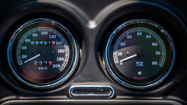 Harley davidson instrument cluster closeup