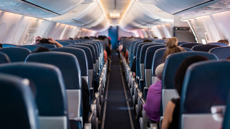 A passenger jet aisle