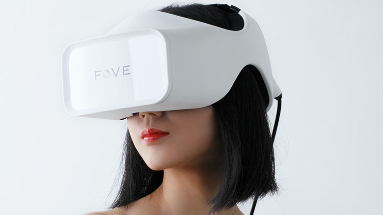 woman wearing the FOVE headset