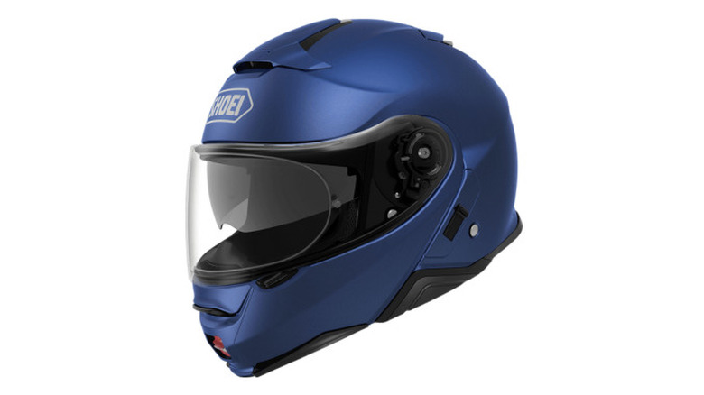 Blue Shoei Neotec 2 helmet on display