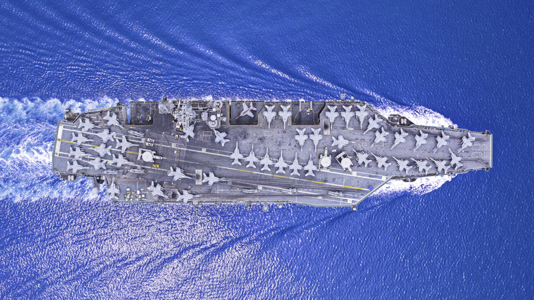 Overhead view of aircraft carrier