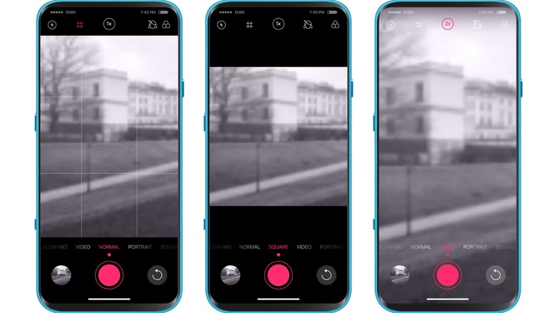 Smartphone camera app with options