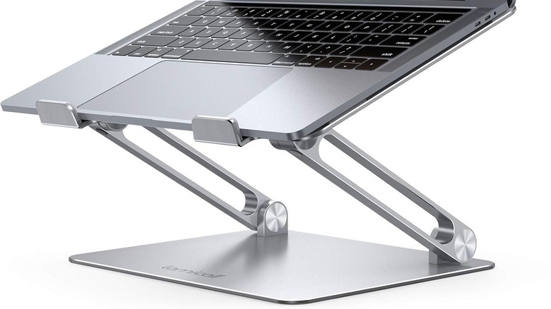 Lamicall laptop stand with laptop on it