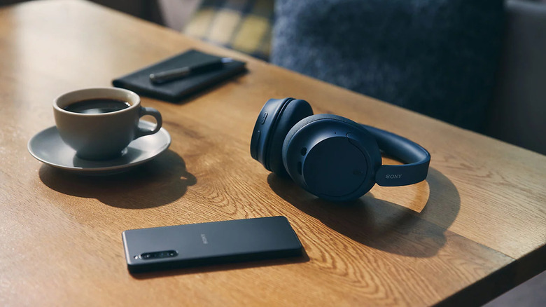 Sony headphones on a desk