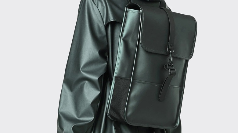 Rains Backpack with matching Pine colored coat