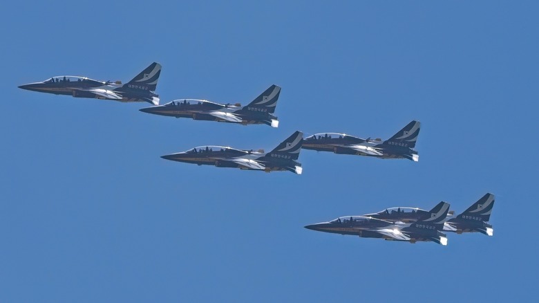 Six military jets in the sky