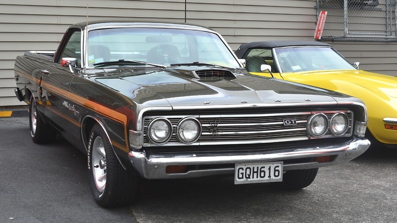 Black 1969 Ford Ranchero GT parked