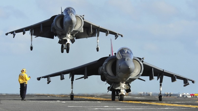 Two AV-8B Harrier aircraft