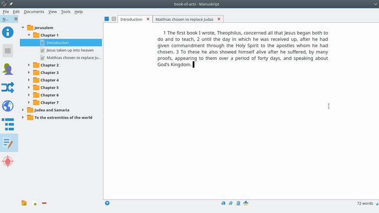 screen grab manuskript editor