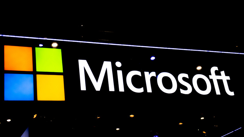 Microsoft logo at a tech conference