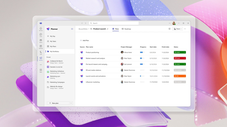 A screenshot of Planner in Microsoft Teams shows the Plans view for the new Portfolios feature.