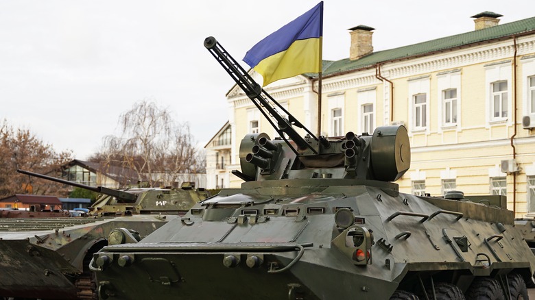 Tank with Ukraine flag