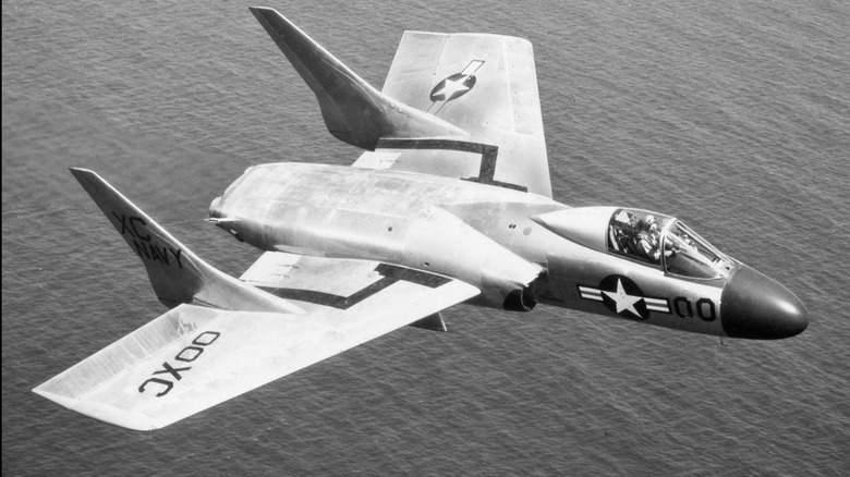 Vought F7U Cutlass over the ocean