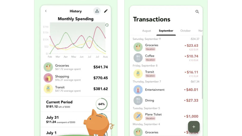 Two screenshots of the Cashew finance app