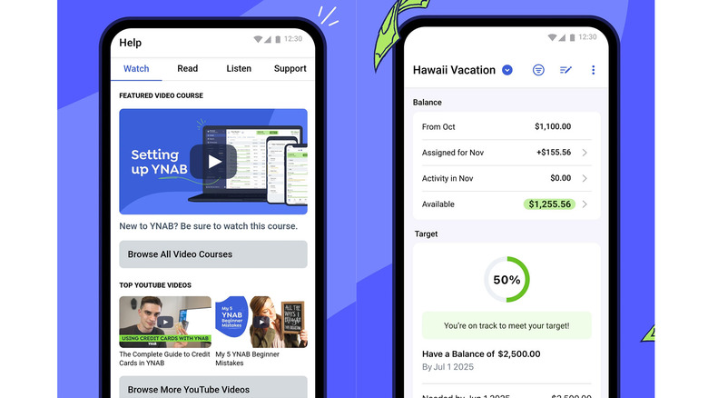Two screenshots of the YNAB app