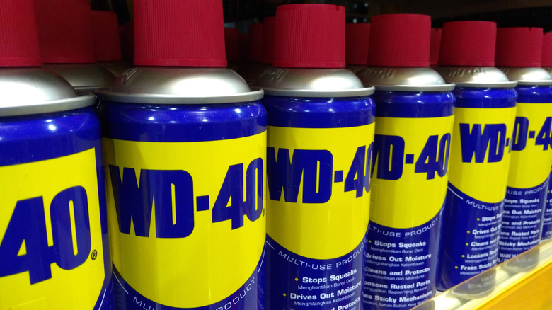 Bottles of WD-40 on a retail shelf