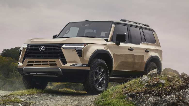 The Lexus GX Overtrail in beige, front 3/4 view