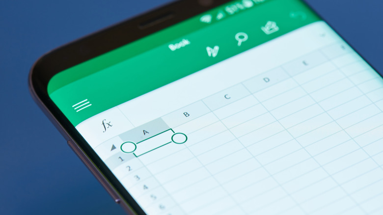 Excel app running on an Android phone