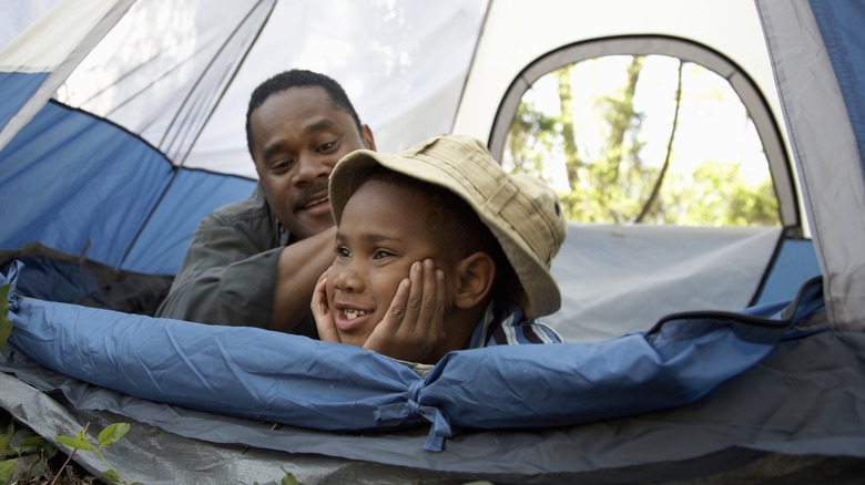 camping father son tent