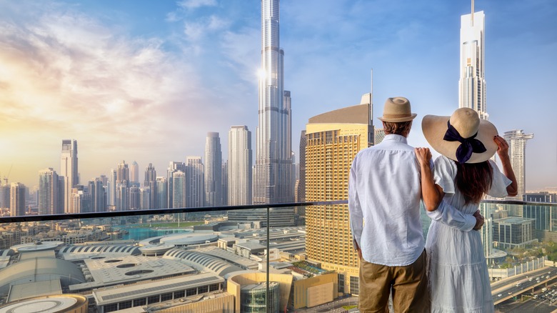 couple watching Dubai skyline