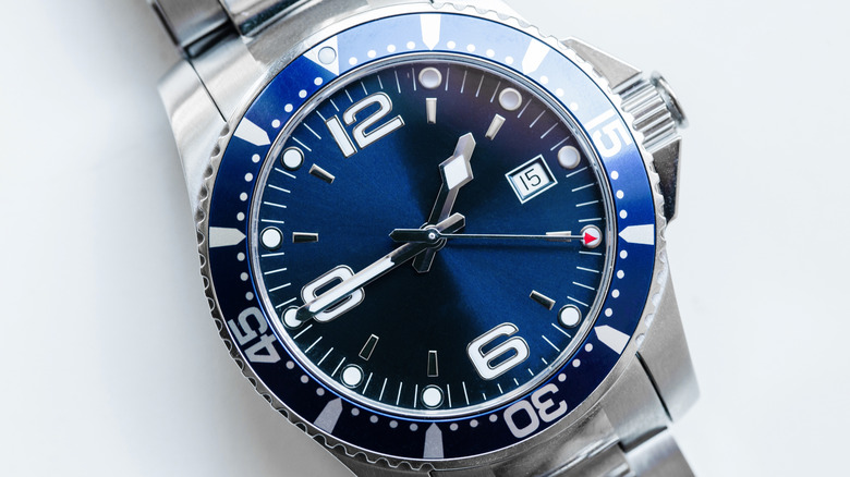 Automatic watch with a blue clockface