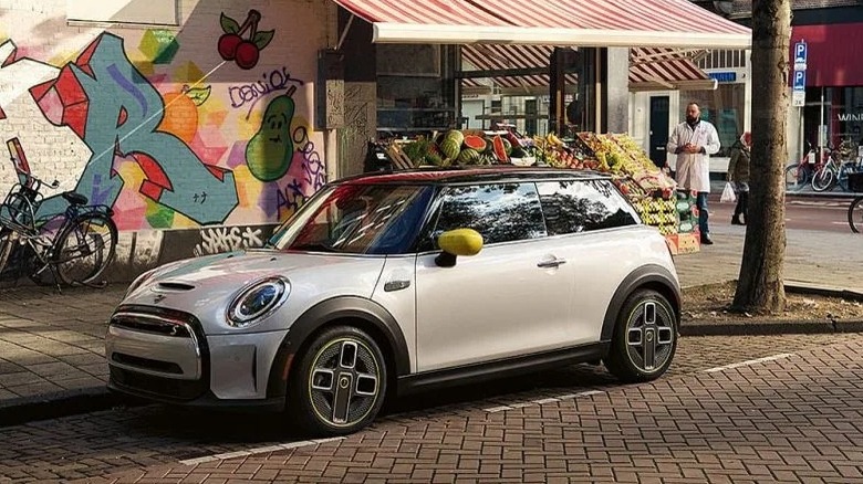 Mini Cooper SE parked along a street