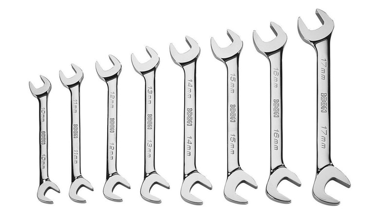 A set of SAE wrenches with angled heads