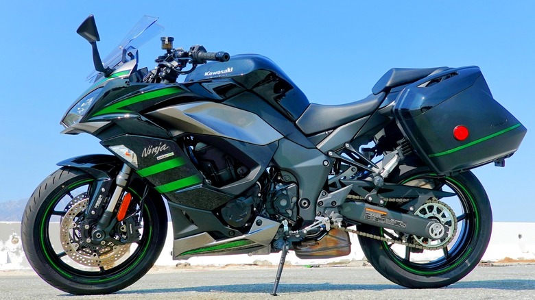 Black and green Kawasaki Ninja 1000SX parked