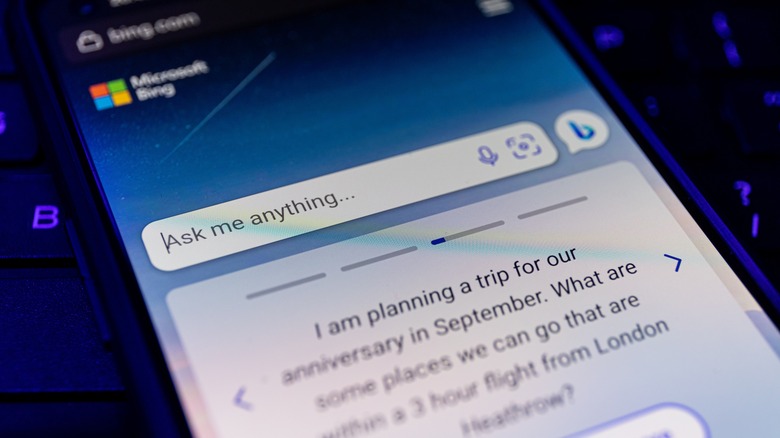 Microsoft's Bing search displayed on a phone