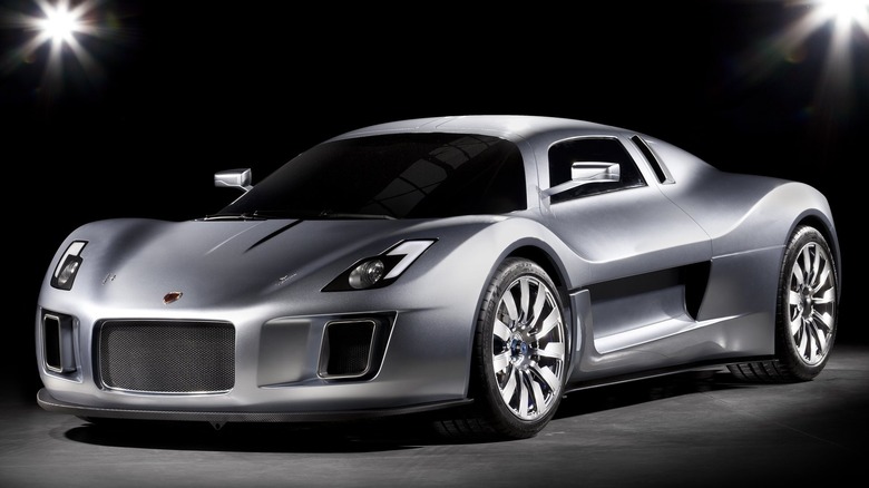 The Gumpert Tornante concept in silver, front 3/4 view, studio shot