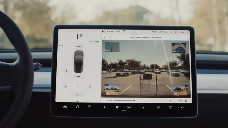 Tesla displaying Sentry Mode camera