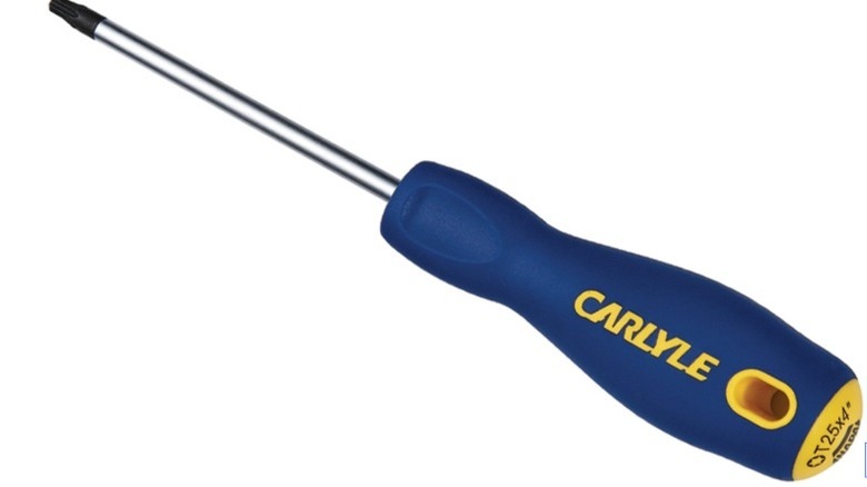 Single Carlyle branded screwdriver with black tip and blue handle