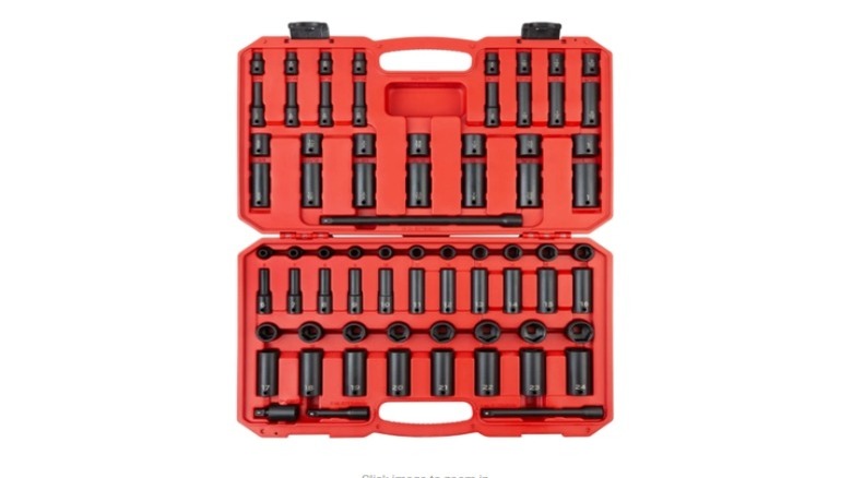 Set of Tekton brand tools in a red carrying case