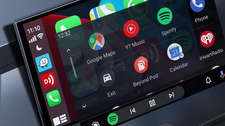 An overlay of Android Auto with custom car firmware