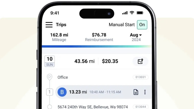 the Triplog app showing mileage tracker