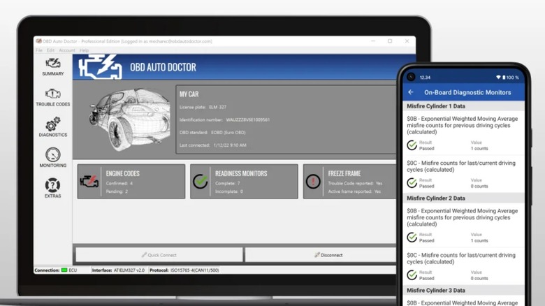 OBD Auto Doctor app on tablet and smartphone