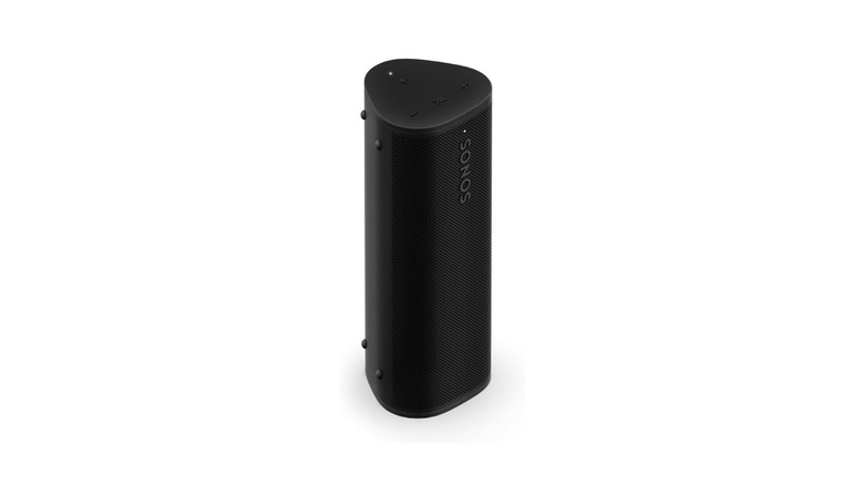 A Sonos Roam 2 speaker in black placed vertically