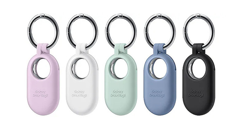 Several Samsung SmartTag 2 trackers in different color holders