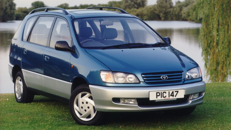 Blue 1999 Toyota Picnic minivan front 3/4 view