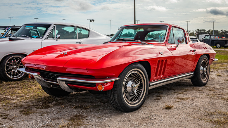 A red, 1965 Chevy Corvette in red