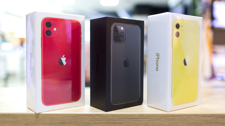 A range of boxed iPhones.