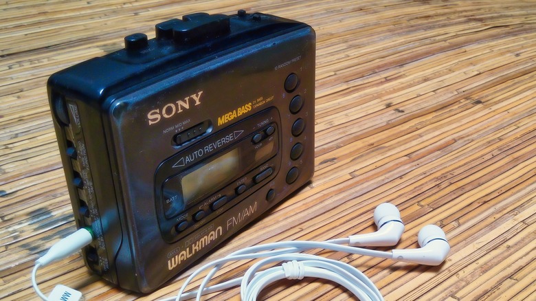 A Sony Walkman with headphones.