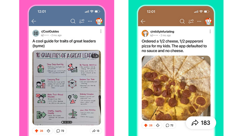 Two screenshots of the Reddit app