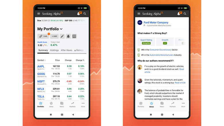 Two screenshots of SeekingAlpha's mobile app