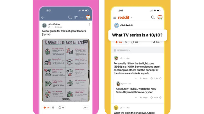 Two screenshots of the Reddit mobile app