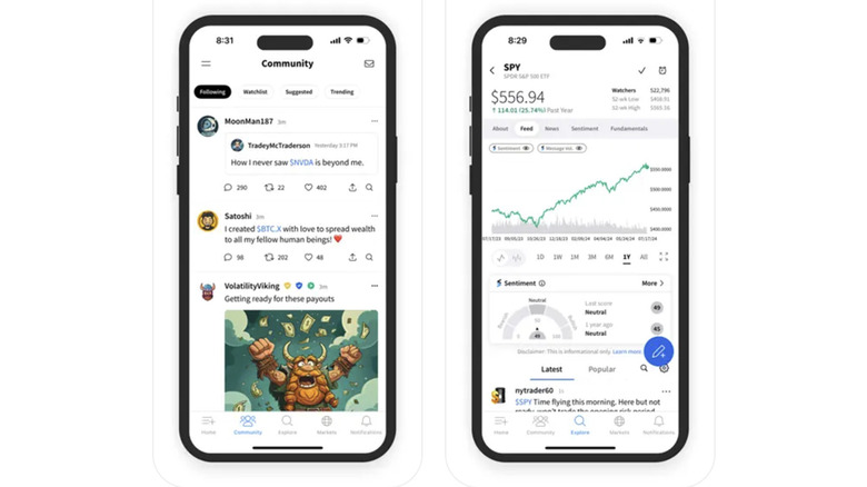 Two screenshots of the StockTwits app