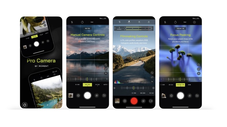 screenshots of the pro camera by moment app