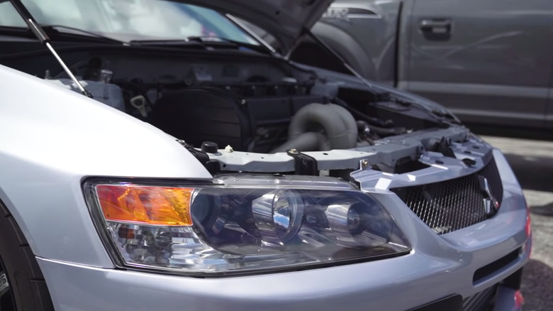 Mitsubishi Lancer open bonnet with 4G63T engine