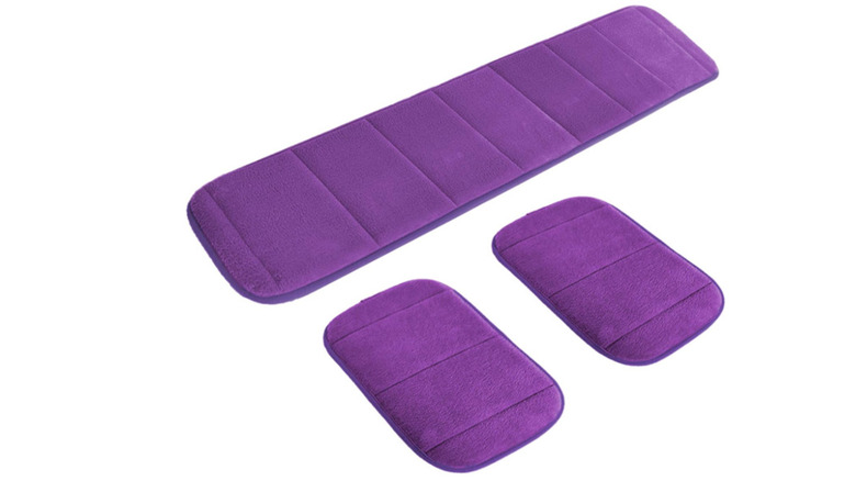 Purple fabric wrist mat plus matching elbow pads for computer users