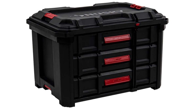 portable tool box with drawers on table